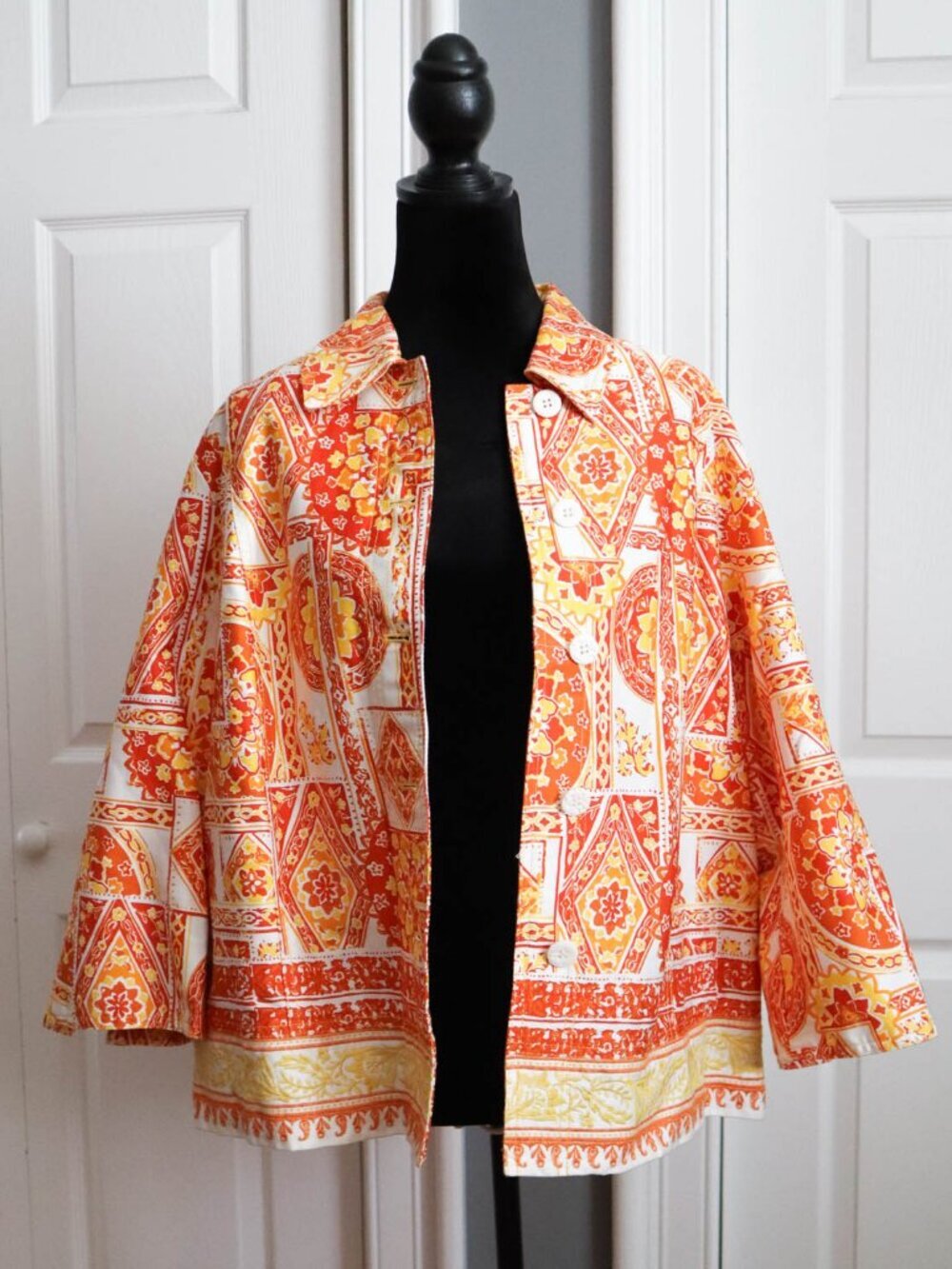 Coldwater Creek Casual Cotton Jacket Blazer Floral Medallion Print Plus Size 18W